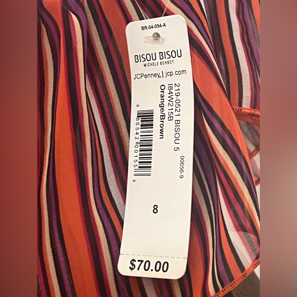Bisou Bisou Multicolor Vertical-Striped One-Shoulder Dress | 8 | NWT - Picture 4 of 7